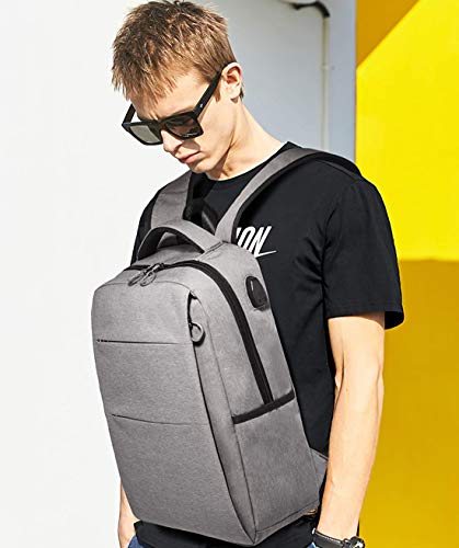 FANDARE Mochila para portátiles, 15.6 Pulgadas Mochila USB Mochila de Portátil Bolso, Impermeable Bolsa Viajes para Colegio Viaje Negocios, Hombre/Mujer, Impermeable Poliéster Gris