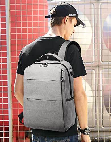 FANDARE Mochila para portátiles, 15.6 Pulgadas Mochila USB Mochila de Portátil Bolso, Impermeable Bolsa Viajes para Colegio Viaje Negocios, Hombre/Mujer, Impermeable Poliéster Gris