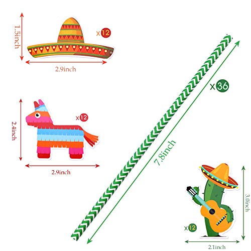 FANDE 36 Pack Fiesta Mexicana pajitas Papel, Pajas de Beber Decoración de Cóctel, Beber reciclables biodegradables | Ideal para cócteles, Bebidas frías y jugos Adecuado para Fiestas.