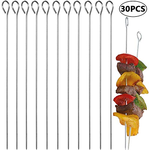 FANDE Brocheta de Barbacoa, 30 Piezas Agujas para Trineo, Pinchos para Barbacoa, Acero Inoxidable Brochetas, Brochetas de Vegetales, Palos de Brochetas 25CM