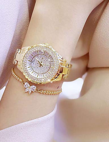 FANFEI Reloj Femenino Reloj de Pulsera Diamante Reloj de Japón Piedra Acero Inoxidable Plata/Oro 30 Metros Reloj recreativo Modelo Dama Glamour Brillo, Silver,For Lady