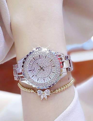 FANFEI Reloj Femenino Reloj de Pulsera Diamante Reloj de Japón Piedra Acero Inoxidable Plata/Oro 30 Metros Reloj recreativo Modelo Dama Glamour Brillo, Silver,For Lady