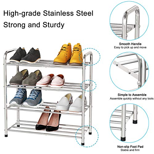 FANHAO Zapatero de 4 Niveles de Acero Inoxidable Versión Mejorada, Organizador de Zapatos, con Capacidad para 12-16 Pares de Zapatos, para Sala de Estar, guardarropa y Pasillo,60 x 26 x 65 cm