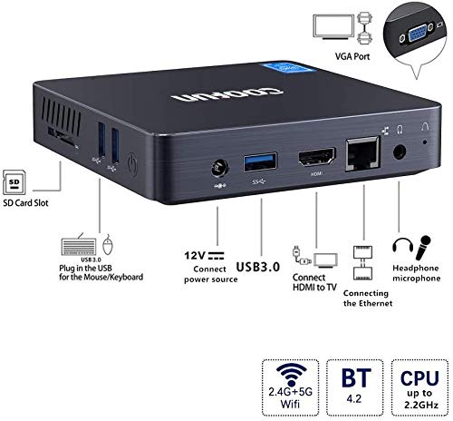 Fanless Mini PC 4GB LPDDR4/ 64GB eMMC Windows 10 Pro Quad Core Intel Celeron N3450 Processor HDMI/VGA Port 2242 SSD BT 4.2,3X USB 3.0,Auto Power on,Linux