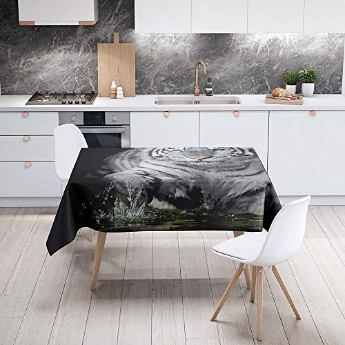 Fansu Manteles de Mesa Rectangular para Decorar, Impermeable Antimanchas Comedor Cuadrada Bosque Tigre de Impresión Manteles para Cocina/Cena/Picnic Decoración (Negro Clásico,140x140cm)