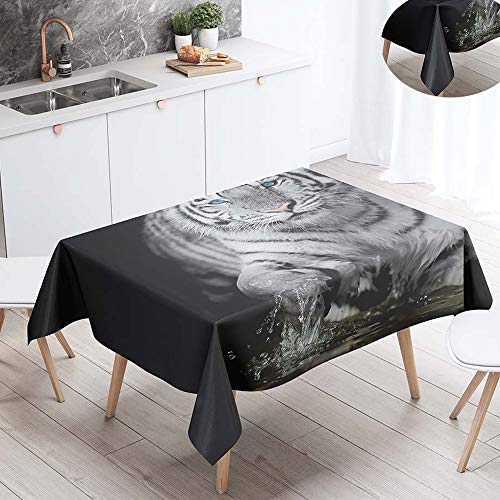 Fansu Manteles de Mesa Rectangular para Decorar, Impermeable Antimanchas Comedor Cuadrada Bosque Tigre de Impresión Manteles para Cocina/Cena/Picnic Decoración (Negro Clásico,140x140cm)