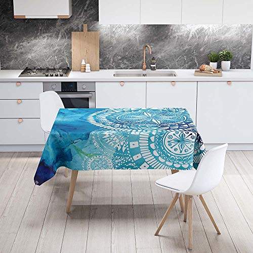 Fansu Manteles de Mesa Rectangular para Decorar, Impermeable Antimanchas Comedor Cuadrada Mandala de Impresión Manteles para Individuales/Cocina/Cena/Picnic Decoración (Azul Tótem,90x90cm)