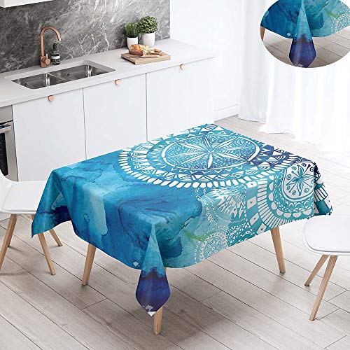 Fansu Manteles de Mesa Rectangular para Decorar, Impermeable Antimanchas Comedor Cuadrada Mandala de Impresión Manteles para Individuales/Cocina/Cena/Picnic Decoración (Azul Tótem,90x90cm)