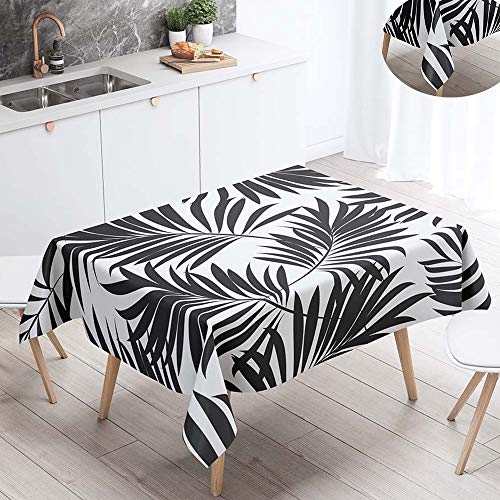 Fansu Manteles de Mesa Rectangular para Decorar, Impermeable Antimanchas Comedor Cuadrada Plantas Tropicales de Impresión Manteles para Cocina/Cena/Picnic Decoración (Negras Hojas,100x140cm)