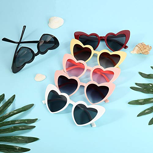 FANTESI 6 Piezas Gafas de Sol con Forma de Corazón, Gafas Vintage Clout Gafas de Sol Estilo Cat Eye Mod Gafas Kurt Cobain con 6 Piezas de Paño de Limpieza