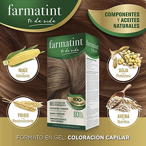 Farmatint 6D Rubio Oscuro Dorado. Tinte permanente. Cabello natural y color duradero. Sin amoníaco ni parabenes ni parafinas ni siliconas.