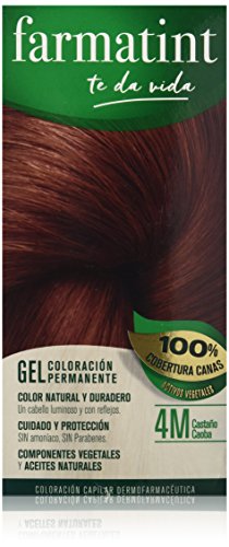 Farmatint Gel 4M Castaño Caoba, Color Natural y Duradero, Componentes Vegetales y Aceites Naturales, Sin Amoníaco, Sin Parabenos, Dermatológicamente Testado