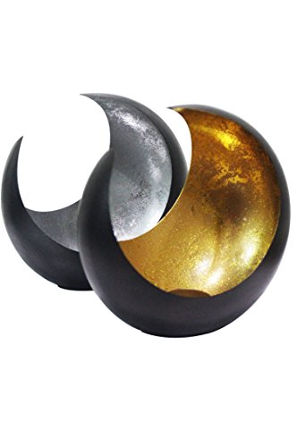 Farol portavelas Oriental de Metal - Candelabro para el jardín - Decorativo para la Mesa - Moon Oro - transmite Buen Ambiente - Pasa un Buen rato en el jardín