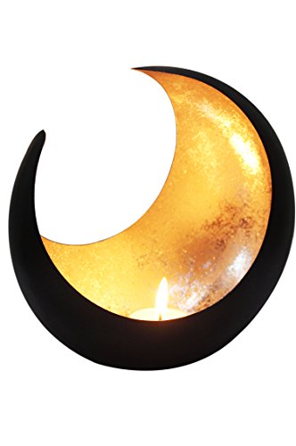 Farol portavelas Oriental de Metal - Candelabro para el jardín - Decorativo para la Mesa - Moon Oro - transmite Buen Ambiente - Pasa un Buen rato en el jardín