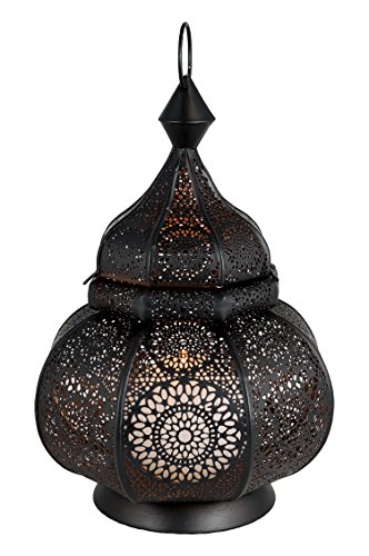 Farol portavelas oriental de metal - Candelabro para el jardín - Decorativo para la mesa - Ziva Negro - transmite buen ambiente - pasa un buen rato en el jardín