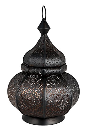 Farol portavelas oriental de metal - Candelabro para el jardín - Decorativo para la mesa - Ziva Negro - transmite buen ambiente - pasa un buen rato en el jardín