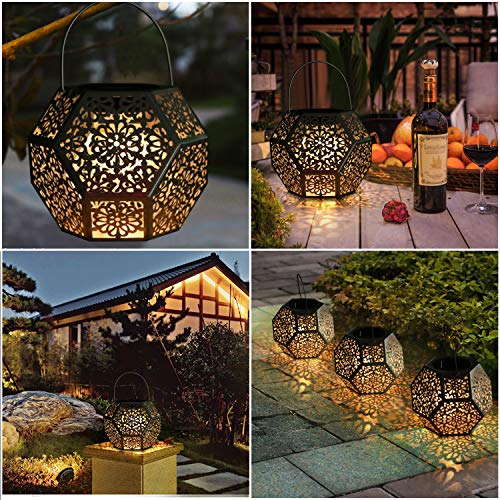 Farol Solar Exterior Jardin GolWof LED Lámpara Solar Jardín Luz Solar Exterio Luces de Linterna Solar Lámpara de Decoración Luces Decorativas para Jardin Terraza Patio Navidad - Plata