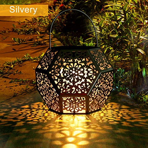 Farol Solar Exterior Jardin GolWof LED Lámpara Solar Jardín Luz Solar Exterio Luces de Linterna Solar Lámpara de Decoración Luces Decorativas para Jardin Terraza Patio Navidad - Plata