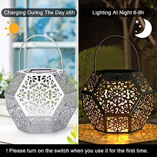 Farol Solar Exterior Jardin GolWof LED Lámpara Solar Jardín Luz Solar Exterio Luces de Linterna Solar Lámpara de Decoración Luces Decorativas para Jardin Terraza Patio Navidad - Plata