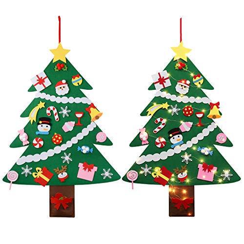 Fascigirl Árbol de Navidad de Fieltro, 39 Inch DIY Navidad Decoración los Ornamentos Desmontables 28pcs y Cadena de Luces Regalos Colgantes de Navidad de la Pared para Niños