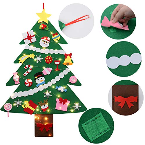 Fascigirl Árbol de Navidad de Fieltro, 39 Inch DIY Navidad Decoración los Ornamentos Desmontables 28pcs y Cadena de Luces Regalos Colgantes de Navidad de la Pared para Niños