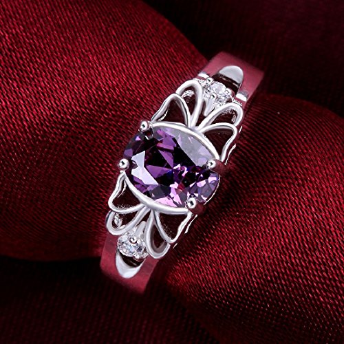 Fashion 925 sterling silver jewelry purple zircon hollow style elegant ring size 7 by joyliveCY