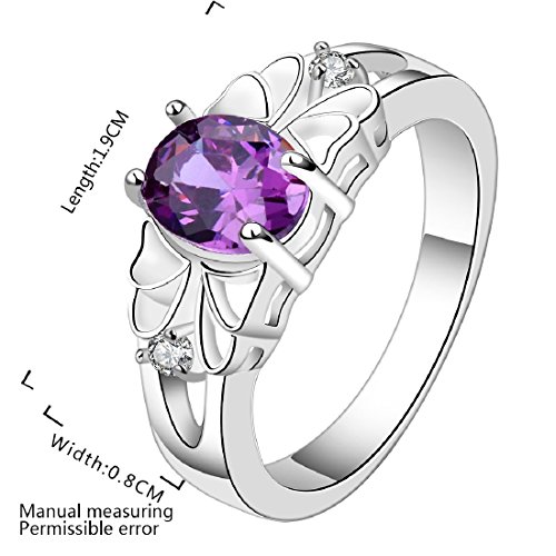 Fashion 925 sterling silver jewelry purple zircon hollow style elegant ring size 7 by joyliveCY