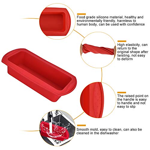 FAVENGO 2 Pcs Moldes de Silicona para Pan Moldes para Hacer Pan Moldes para Pan Moldes para Panadería Antiadherente con Cuchillo de Plástico y Un Cepillo de Silicona para Tarta Molde Pan y Horno, Rojo