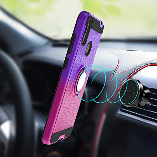 FAWUMAN Funda para Huawei Y7 Pro (2019) Soft TPU + Duro PC Doble Parachoques Cubierta con a Anillo Soporte，Diseño Antideslizante de Red de Pesca 3D（Púrpura-Rosa roja）