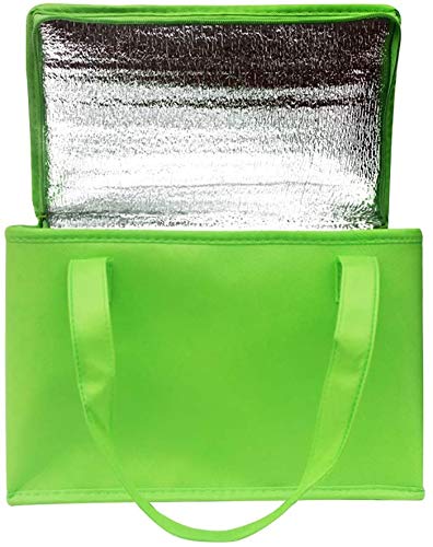 Fayeille Aislado Bolsa con con Cremallera Top, Gran Capacidad Reutilizable Comestibles Bolso para Frozen Alimentos, Comida Entrega y Catering - Verde, 20 * 23 * 35cm