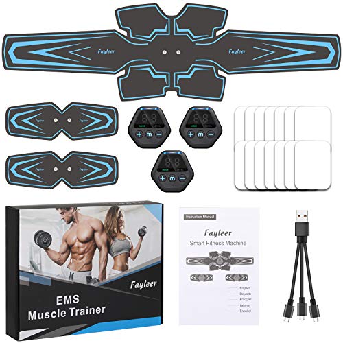 fayleer Electroestimulador Muscular Abdominales, EMS Estimulación Muscular Masajeador Eléctrico Cinturón con Pantalla LCD, USB Recargable, para Abdomen/Cintura/Pierna/Brazo