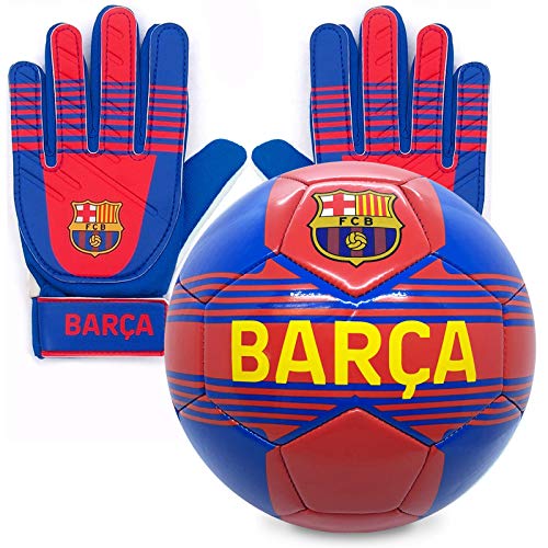 FCB FC Barcelona - Juego Oficial de Guantes de Portero y balón - para niños - con el Escudo del Club - Adolescentes: 10-16 años