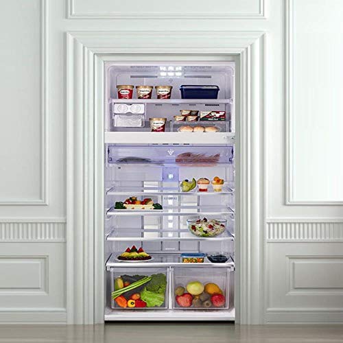 FCFLXJ Mural de la puerta PVC Autoadhesivo Refrigerador, frutas y verduras Etiqueta de la puerta Bricolaje HD Imprimir Apliques Decoracion Inicio Dormitorio Sala de estar Puerta Decoracion 95X215CM