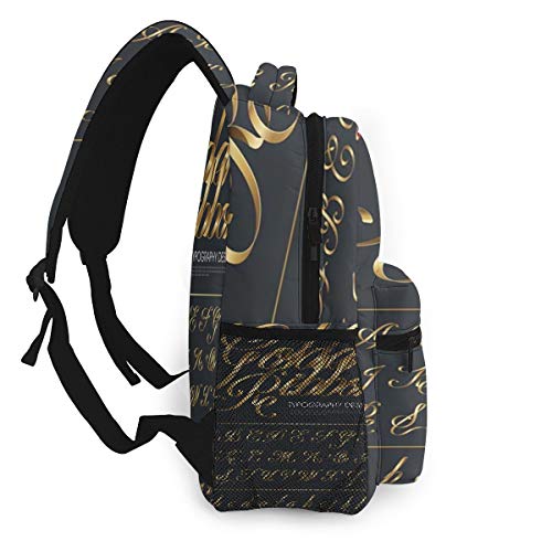 FDFCSD Mochilas Escolares, Tipografía Carta Dorado Mochila Hombre Mujer Casual Mochila para Portatil 14 Pulgadas Mochila Universidad Resistente Mochila Instituto