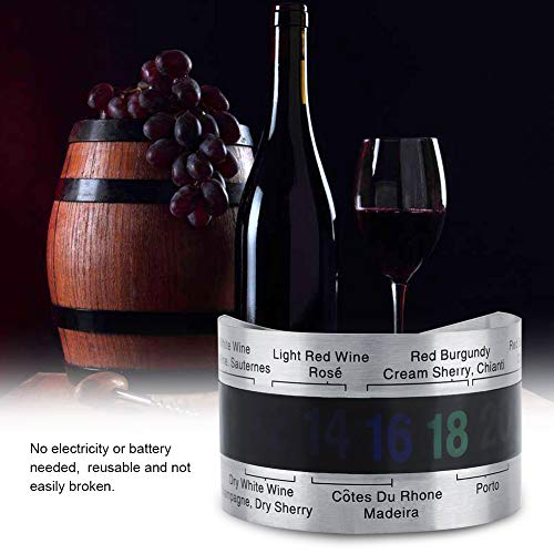 Fdit Acero Inoxidable Vino LCD Termómetro Botella Cerveza Rojo Vinos Pulsera Sensor de Temperatura