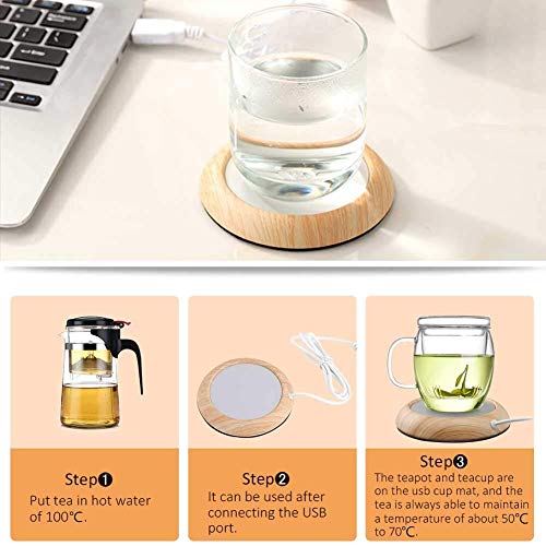 Fdit Calentador de Taza Posavasos Calentable Creativo USB Aislamiento de Madera Copa de Cereales Taza de Bebidas Té Leche Café Socialme-EU (Grano de Madera Brillante)