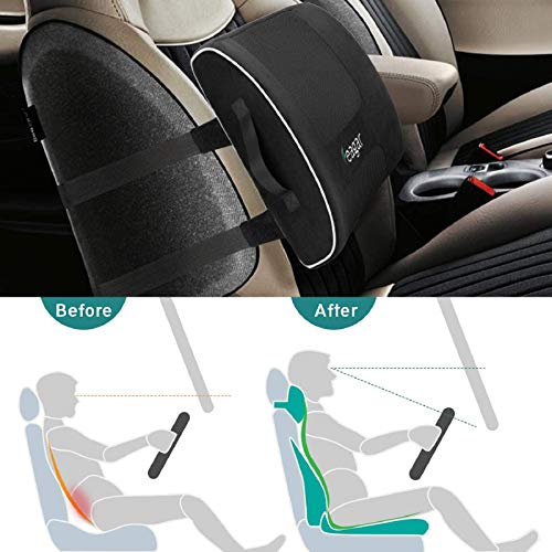 Feagar Cojin Lumbar Coche, Respaldo Lumbar para Silla Oficina, Apoyo Almohada Lumbar de Espuma Memoria, (Negro)