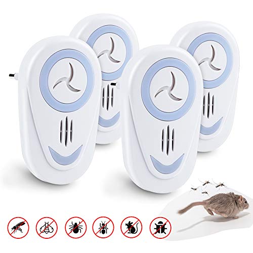 FEALING Repelente Ultrasonico,4 Pack Repelente Mosquitos Ultrasonido,Repelente de Insectos,Control de Mosquitos Interiores para Cucarachas,Roedores,Moscas,Hormigas, Arañas,Ratones No Tóxico