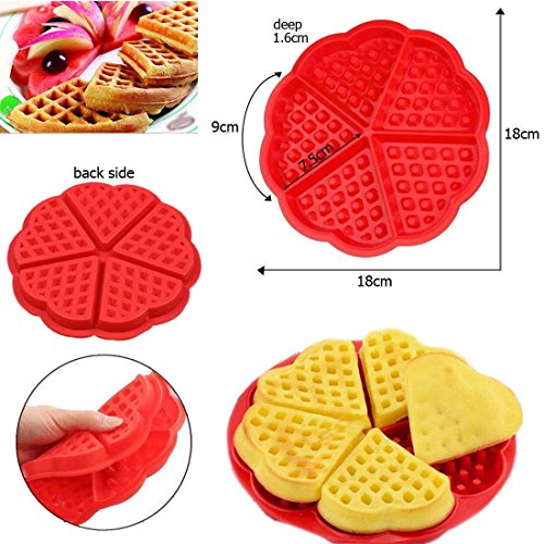 Febbya Moldes de Gofres,Silicone Waffle Moldes 2 Pack Antiadherentes Gofres para Hornear para Niños Molletes Galletas Choclate Herramientas de Cocina Rectangular y Forma de Corazón Rojo