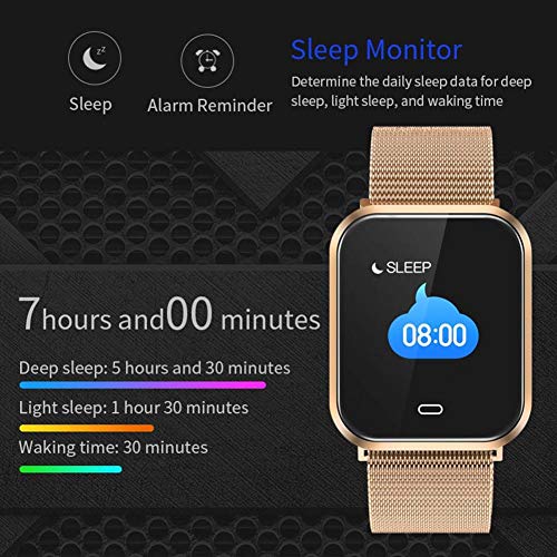 Febelle Reloj Inteligente Pulsera IP67 Impermeable Gimnasio Presión Arterial Oxígeno Ritmo Cardíaco Deportes Rastreador Compatible Android iOS Estilo de Acero Dorado