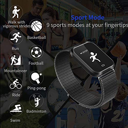 Febelle Reloj Inteligente Pulsera IP67 Impermeable Gimnasio Presión Arterial Oxígeno Ritmo Cardíaco Deportes Rastreador Compatible Android iOS Estilo de Acero Dorado