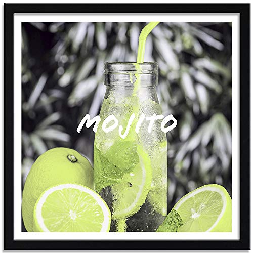 Feeby Imagen con Marco Negro Limón Bebida Mojito Cuadro Poster Cocina Verde 80x80 cm