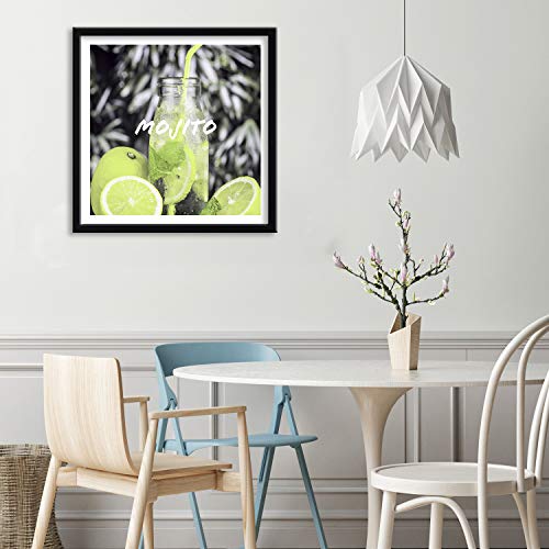 Feeby Imagen con Marco Negro Limón Bebida Mojito Cuadro Poster Cocina Verde 80x80 cm