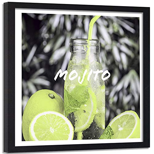 Feeby Imagen con Marco Negro Limón Bebida Mojito Cuadro Poster Cocina Verde 80x80 cm