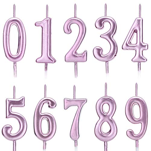 Feelairy 10 Piezas Números de Velas de Pastel Cumpleaños, Número de Velas Número de Velas Vela 0-9 Topper Pastel de Brillo Feliz Cumpleaños Topper de Pastel para Fiesta Pastel Cumpleaños (Oro Rosa)