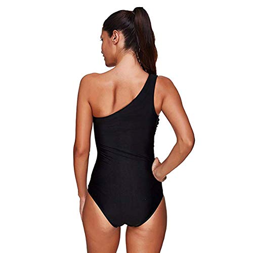 FeelinGirl Mujer Monokini con Uno/Dos Tirantes Traje de Baño de Una Pieza Talla Grande Un Tirante-Negro L/Talla 44