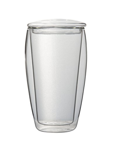 Feelino Teeset: 2 vasos de té XL de 400 ml con tapa de cristal + 2 flores de té blanco (vaso térmico con efecto flotante), LaBionda