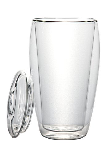 Feelino Teeset: 2 vasos de té XL de 400 ml con tapa de cristal + 2 flores de té blanco (vaso térmico con efecto flotante), LaBionda