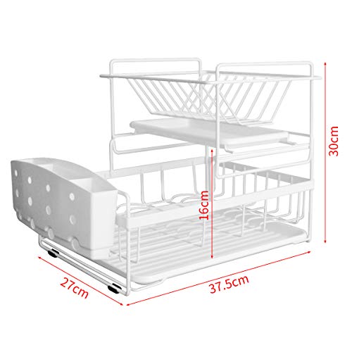 Feibrand Escurridor de Platos Escurreplatos de Cocina 2 Niveles Plastico Bandeja Soporte Platos Tazas Blanco