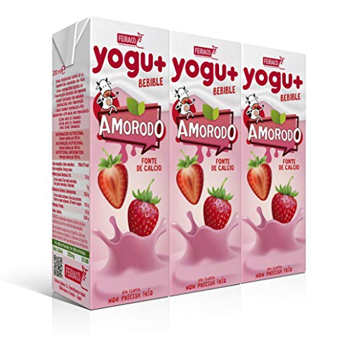 Feiraco Yogu+ Azucarado con Fresa - Paquete de 8 packs de 3x200 ml - Total: 4800 ml